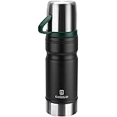 Vacuum Insulated Water Bottle Thermo Water Flask with Cup 680ml/23oz Stainless Steel Thermal Water Bottles Thermo for Hot and Cold Drinks Coffee Water(Black,Single)