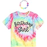 JZyangmei Girls' Birthday Girl Letter Print T-Shirt with Bracelet, Pink, Size 4-12Y, Short Sleeve