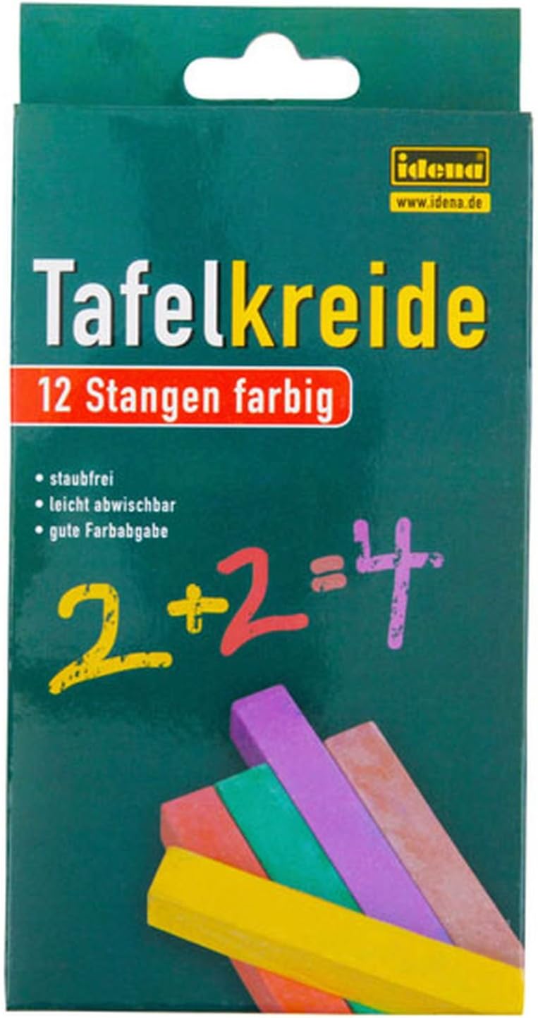 Idena 621724 - Tafelkreide in Faltschachtel, 12 Stangen, verschiedene Farben