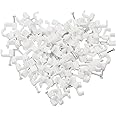 Ethernet Cable Clips White 8mm 200pcs, Single Coaxial Cable Clamps with Nail for CAT5, CAT6, CAT7 Flat Wire