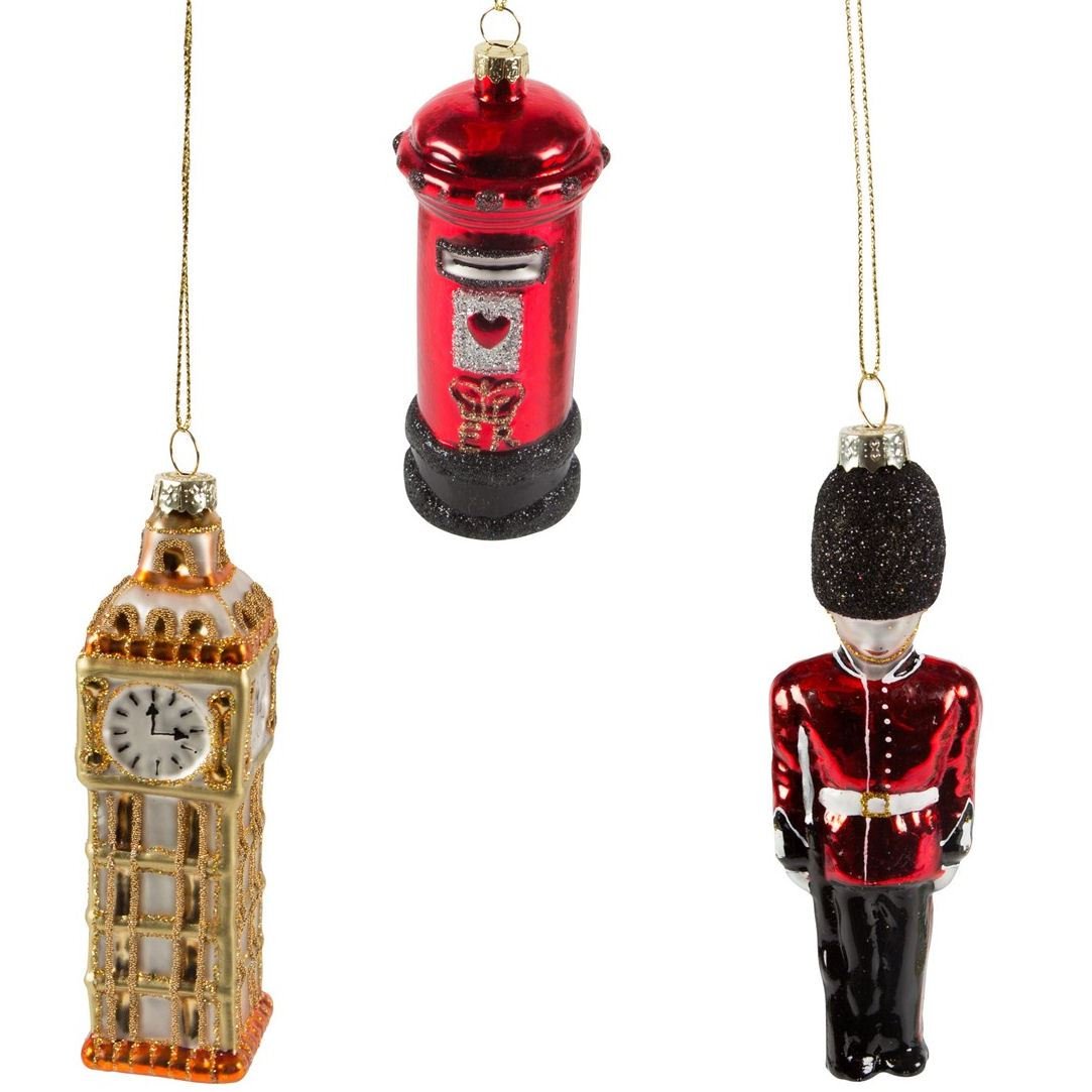 Sass & Belle Lovely London Postbox, Big Ben & Guard Decorations - Set of 3