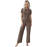winkbay Women's 2 Piece Lounge Set Short Sleeve Crop Top and Drawstring Pants Pajama Sets Sleepwear