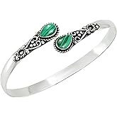 Pear Shape Natural Gemstones Bangle for Women - 925 Sterling Silver Plated Handmade Cuff Bracelet - Birthstone Adjustable Open Bangle Jewelry - Gift for Wedding Anniversaries Valentine's Day Christmas