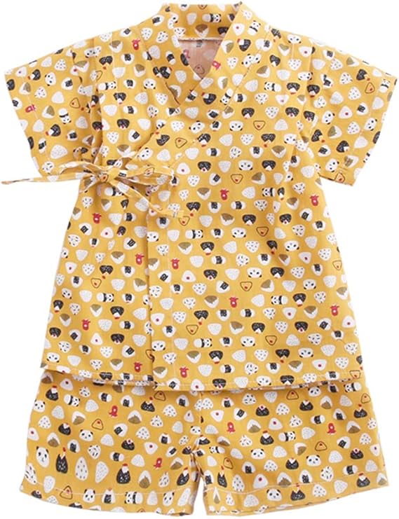 Amazon Co Jp ベビー服浴衣半袖上下セット甚平男の子女の子夏子供服綿赤ちゃん結び紐総柄 服 ファッション小物