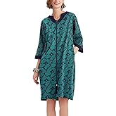 Ekouaer Women Zipper Robe 3/4 Sleeve Nightgowns Lightweight Short Bathrobe with Pockets S-3XL