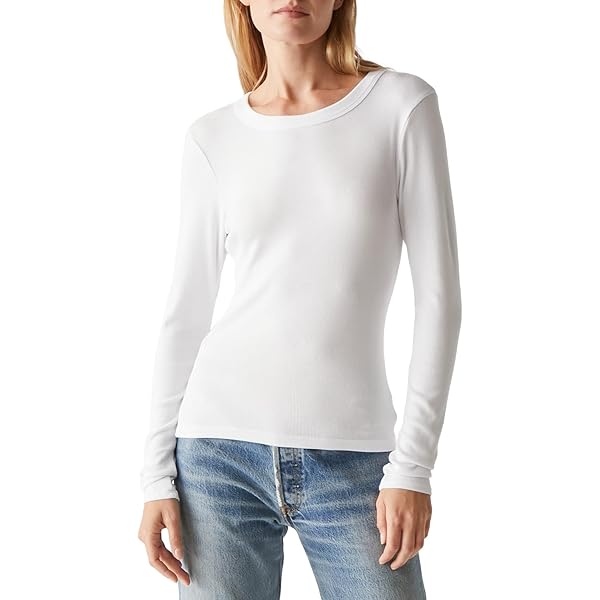 Michael Stars Women's Hailie Rib Mixed Tee, White at Amazon
