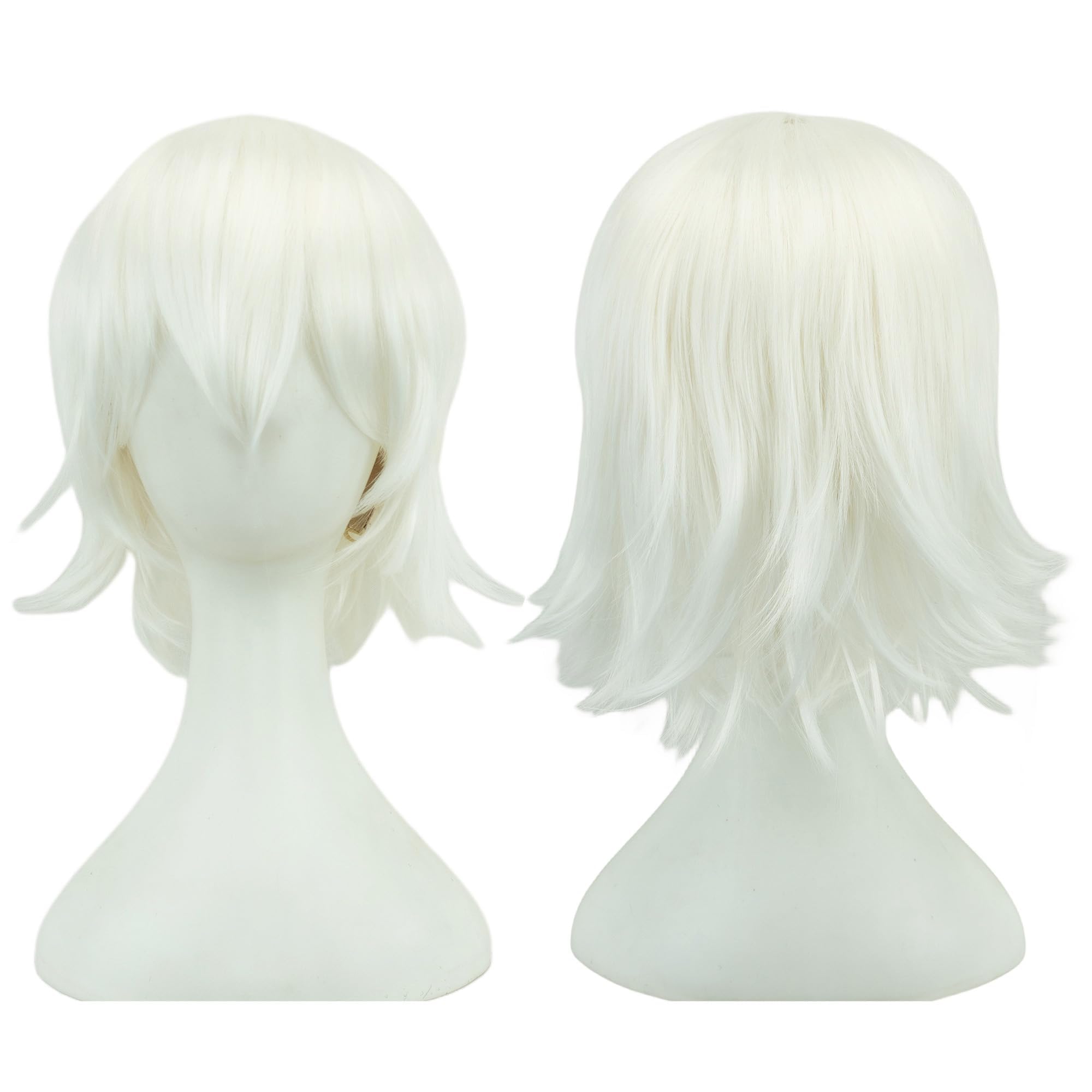 IMISSU Unisex Short Hair Party Wig with Bangs Halloween Costume Wigs (White)