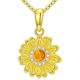 MILKYX Dainty Genuine Amber Sunflower 18K Gold Plated Pendant Necklace 925 Sterling Silver vintage Natural Gemstone Jewelry for Women Sunflower Lover