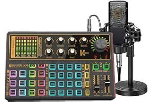 sktome Podcast Equipment Bundle, K300 Sound Card with Podcast Microphone, Audio Interface for Music Recording Karaoke Singing Broadcast (AM200-K300S2)