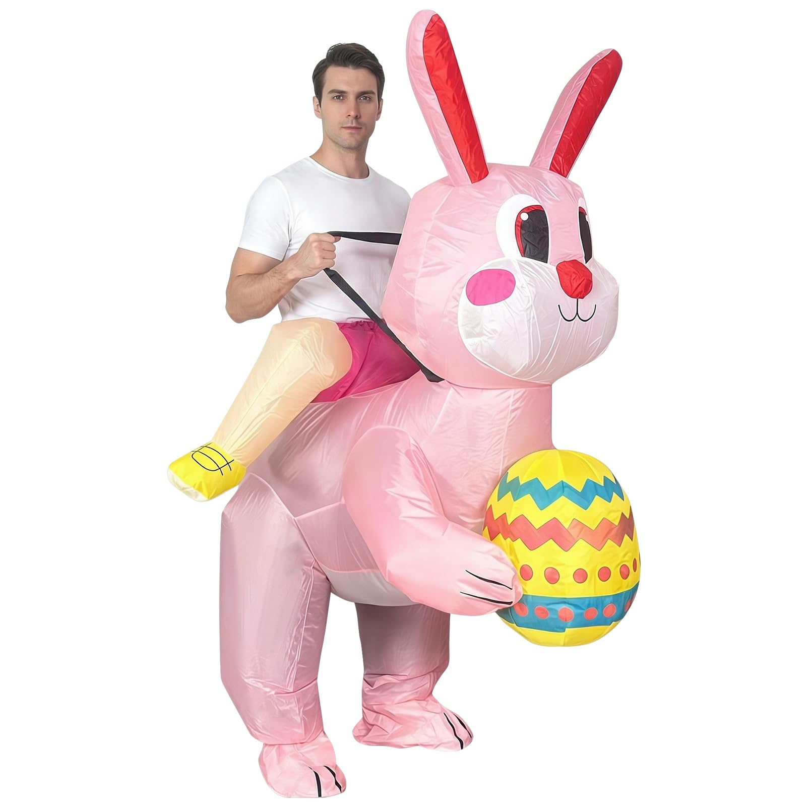 Cuercary Inflatable Easter Bunny Costume,Funny Party Mascot Costume,Unisex Fancy Dress for Adults,Suitable for Easter-Themed Parties and Stage Performances. (Pink-1)