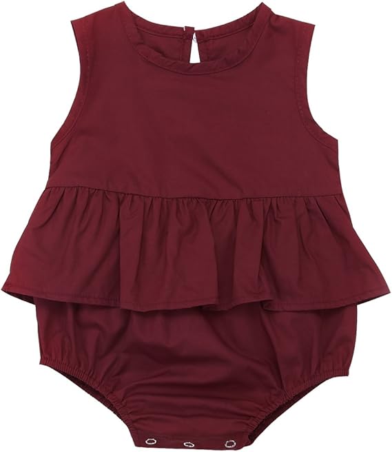 Amazon Co Jp ラランドリー Laraandlory ベビー服 女の子 ロンパース 無袖 ワンピース ふわふわ フリル付き 赤ワイン 無地 下開き 春 夏 普段着 出産祝い 服 ファッション小物