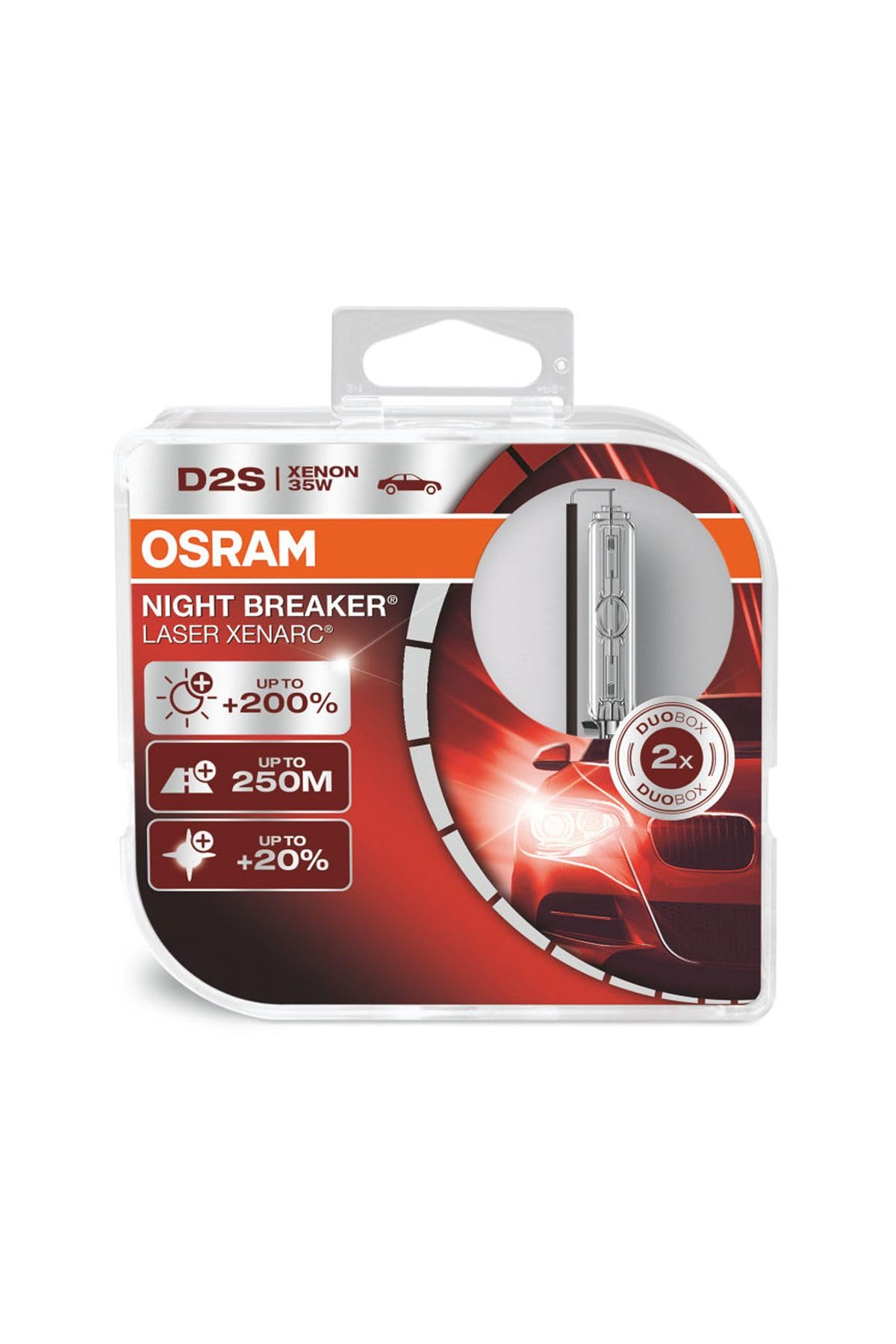 OSRAM XENARC NIGHT BREAKER LASER D2S, +200% more brightness, HID xenon bulb, discharge lamp, 66240XNL-HCB, duo box (2 lamps)