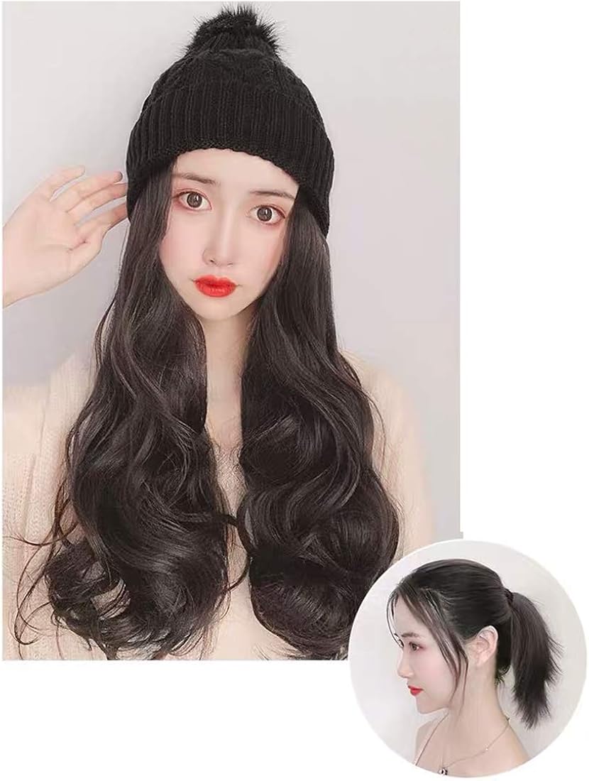 Amazon Nuonuo 長い人工毛ウィッグ付き厚手のニットキャップ フルウィッグ 通販