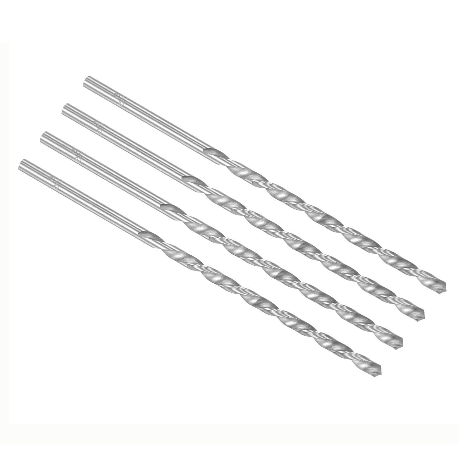 TOP-VIGOR 4Pcs 4.2mm Dia Extra Long Twist Drill Bits, 160mm Length High Speed Steel Extended Spiral Drill Bit, Straight Shank Twist Drill Bit Tool for Wood Metal Aluminum Plastic