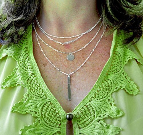 Layer Necklace Bar Disc Handmade Strand Jewelry Silver-Plated