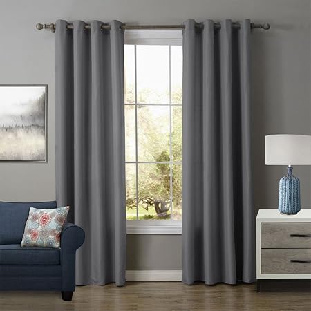 Gwell 1 Pièce Rideaux Couleur Pure Gris Oxford Tissu Pour Fenêtre Chambre Salon Cuisine 160x140 Cm Lxw