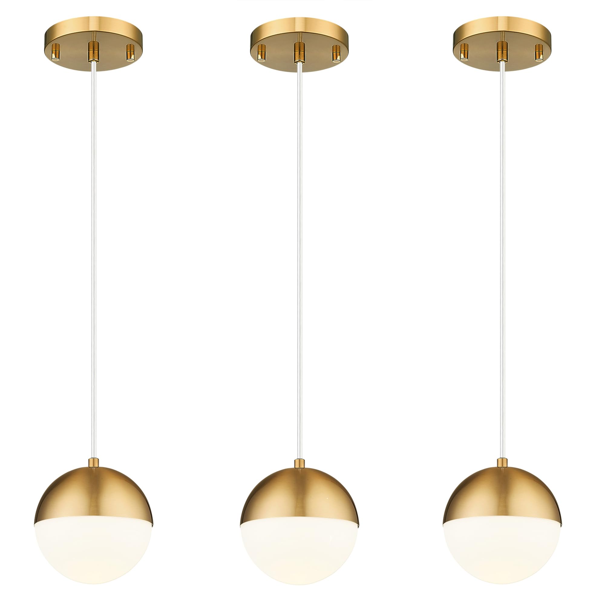 Photo 1 of LMS Mid Century Pendant Lights, Brushed Gold Kitchen Island Light Fixtures with White Globe Glass Shade, Adjustable Hanging Cord, 3-Pack for Home Office Dining Room Bathroom, LMS-186PL-BGWS3PK