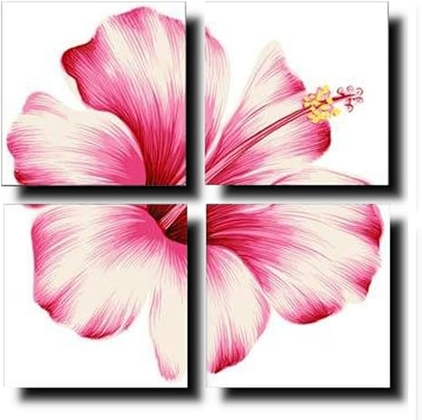 Amazon 油彩画shop Art 手書きの油彩画 アートパネル 4パネルセット ハイビスカス ｌサイズ 1130ｄ 植物 壁飾り キャンバスアート お花 ハワイアン 綺麗 アートフレーム ポスター オンライン通販