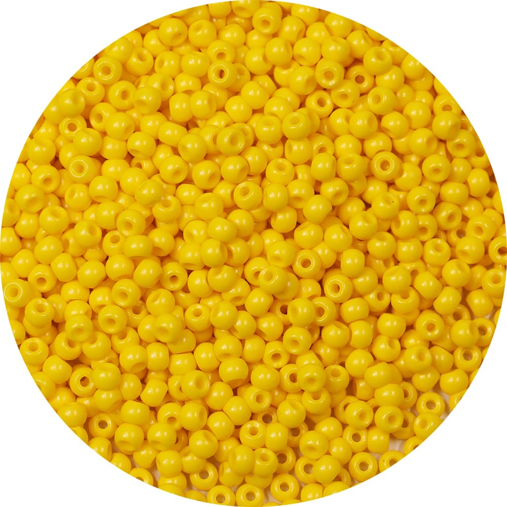 Bala&Fillic Size 4mm Yellow Color Seed Beads 1400pcs/100 Grams, 6/0 Round Glass Craft Beads for Making Jewelry Earring Bracelets Necklace