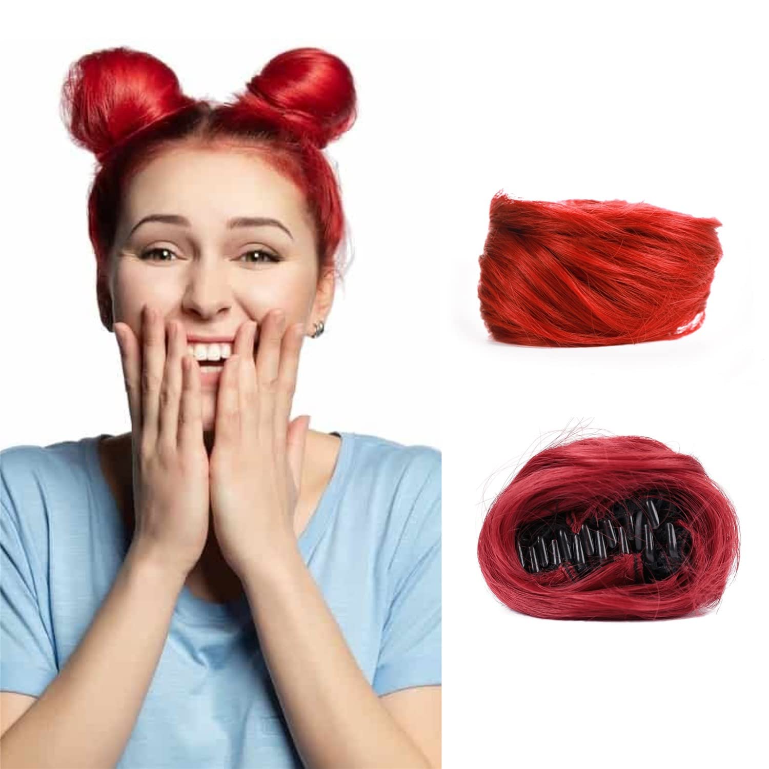 SJZDYLXY 2PCS Space Bun Claw Clip in Buns Donut Chignon Cat Ears DIY Hair Buns Updo Hairpieces Hair Extensions Wig Accessory for Women Girls (#101)