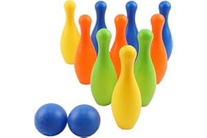 Vokodo Toy Bowling Set For Toddlers 12 Pieces Includes 10 Pins 2 Balls And Carrying Case Safe Educational Early Learning Colorful Active Play Sport Game For Preschool Children Boys Girls