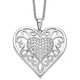 JewelryWeb 925 Sterling Silver Polished Spring-Ring Oxidized Cubic Zirconia To My Daughter 18inch Love Heart Necklace Pendant Necklace for Women