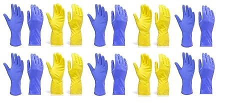 DeoDap Rubber Hand Gloves Reusable Washing Cleaning Kitchen Garden (Color May Vary) (Large, 10 Pairs)