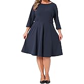 Agnes Orinda Women's Plus Size Office Dress 3/4 Sleeve 50s 60s Vintage Cocktail Dress Wear to Work Dresses
