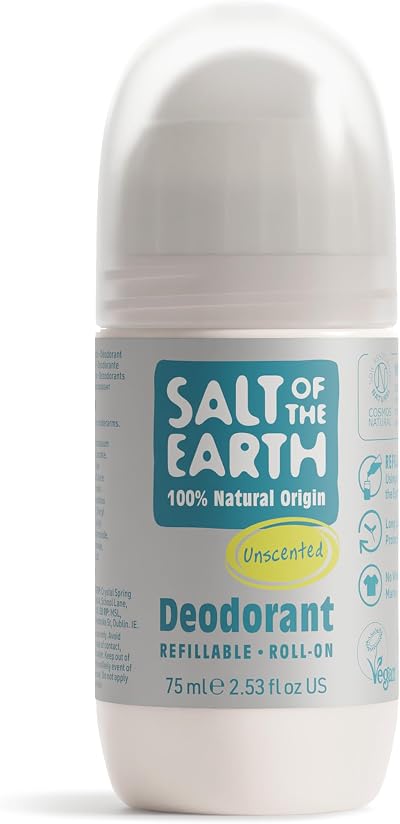 Salt Of The Earth Natural Refillable Roll On Deodorant Unscented 75ml UK