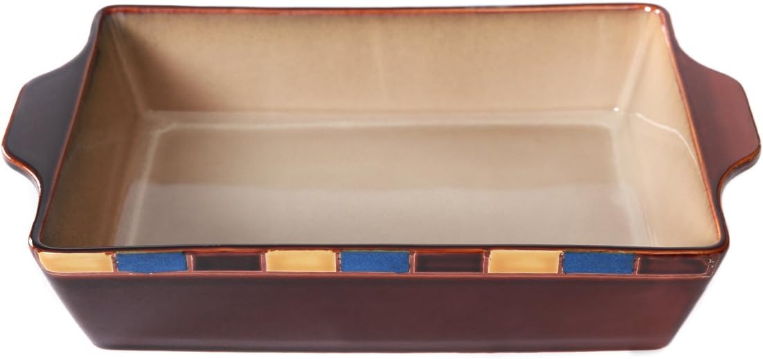 WHITEPEONY Bricks Blue Stoneware Rectangular Baker, 9-Inch x 13-Inch