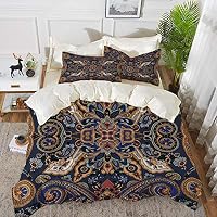 Yaoni Bedding - Duvet Cover Set,Paisley,Historical Moroccan Florets with Slavic Effects Heritage Design,Royal Blue and,Hypoallergenic Microfibre Duvet Cover Set 104" x 88 with 2 Pillowcase 20" x 36"