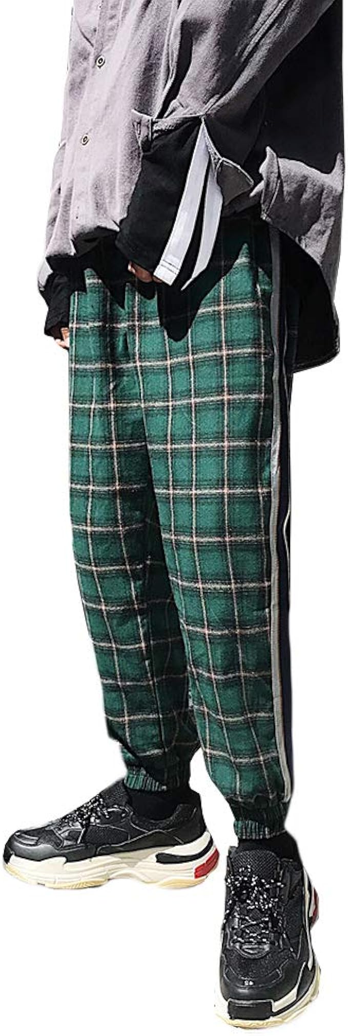 Amazon Yimanie メンズ ジョガーパンツ チェック柄 ズボン テーパード トラックパンツ カジュアル ゆったり サルエルパンツ ストリート 春秋 ヒップホップ キャップ 通販