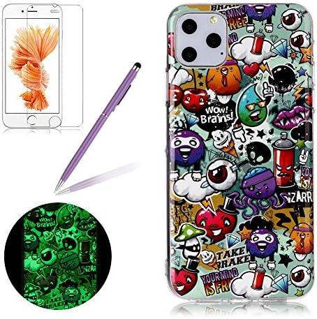 Girlyard Luminous Silicone Case for iPhone 11 Pro Max, Noctilucent Green Night Glow in The Dark Colorful Design Ultra Slim Soft TPU Gel Phone Case Cover for iPhone 11 Pro Max, Cute Graffiti
