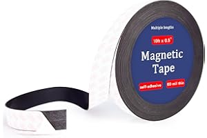 Towjug 10 Feet x1/2 in Magnetic Tape Strips Roll with Adhesive Backing, Flexible Sticky Magnet Tape for Lightweight Craft DIY