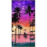 OHTMTHO Oversized Beach Towel Quick Dry Sand Free Lightweight Microfiber Beach Towels for Swim Pool Camping Travel, Seaside Sunset Coconut Palm Trees, 36