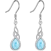 HOPEEZZ Larimar/Turquoise/Moonstone/Black Onyx/Abalone Shell Earrings for Women Sterling Silver Drop Earrings Jewelry Gift for Women