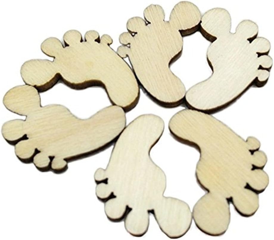 WeiMay 100pcs Wooden Buttons Baby Feet Shapes Ornaments Embellishments for Sewing Crafts DIY Decoration