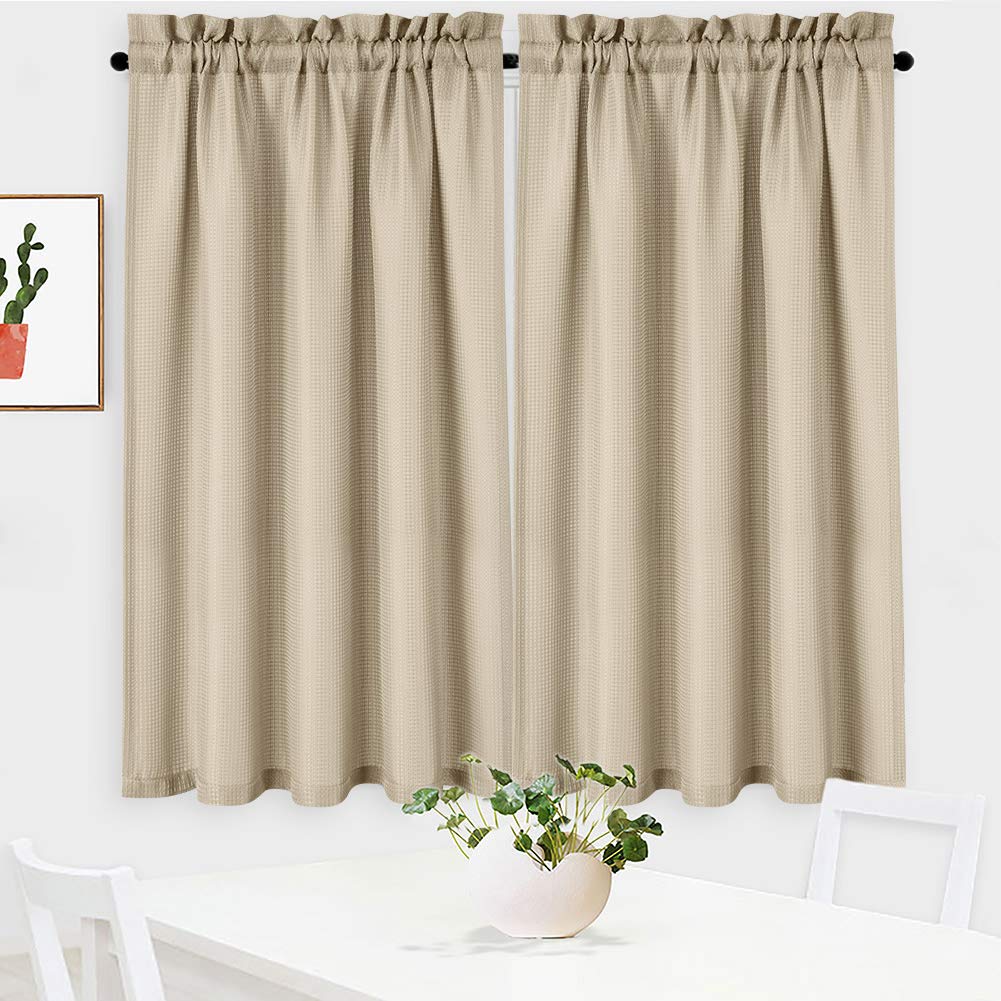 Photo 1 of NANAN Waffle Woven Textured Short Curtains for Kitchen Waterproof Window Covering for Bathroom - 30" x 54", Plaza Taupe, Set of 2