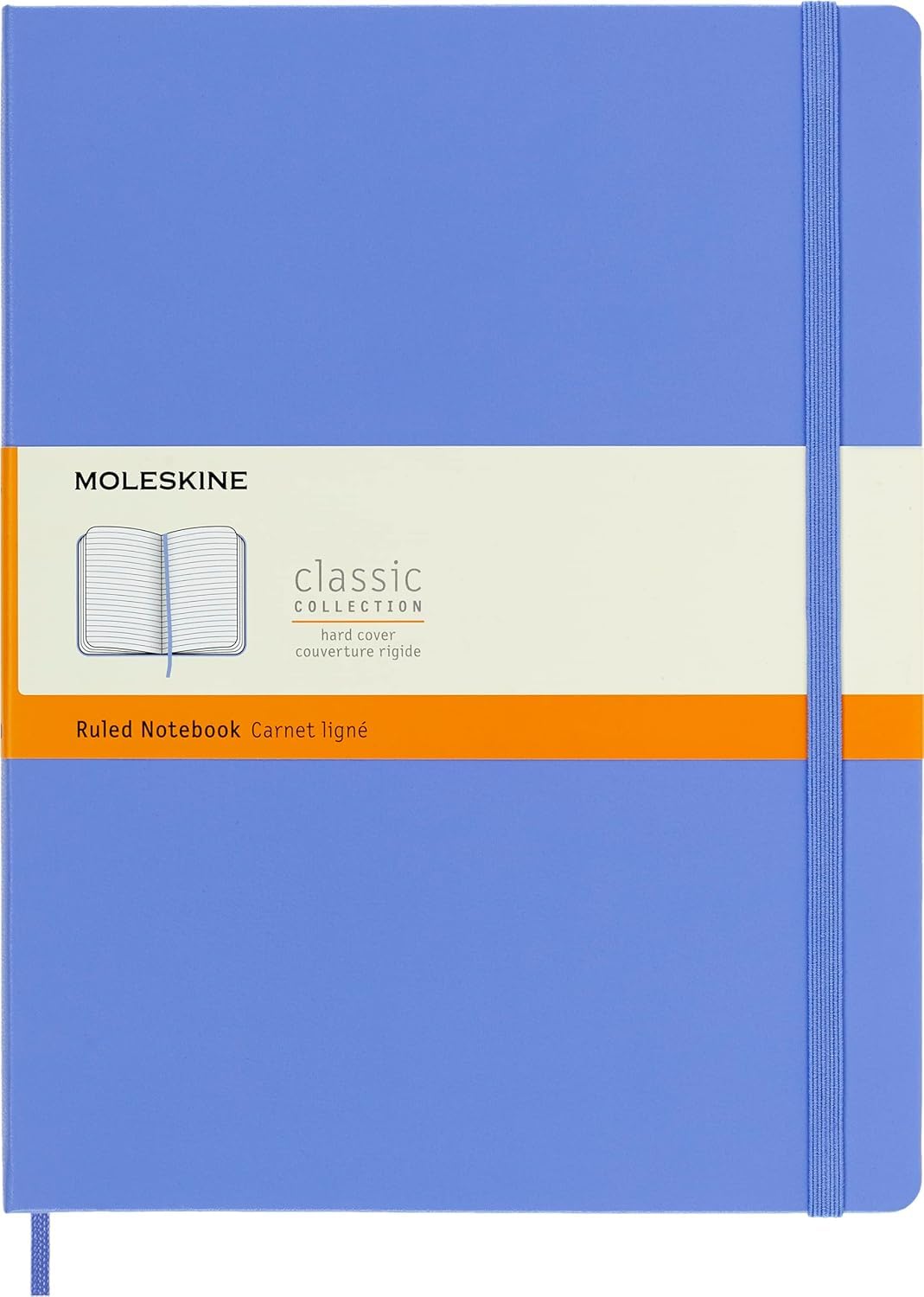 Moleskine Classic Notebook, Notebook With Ruled Pages, Hard Cover and Elastic Closure, Hydrangea Blue, XL, 19 x 25 cm, 192 Pages