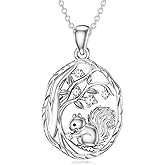 LWXIE Diamond Squirrel Pendant Necklace for Women 925 Sterling Silver Lab Grown Diamonds Jewelry Gifts 0.1 cttw D Color VVS Clarity