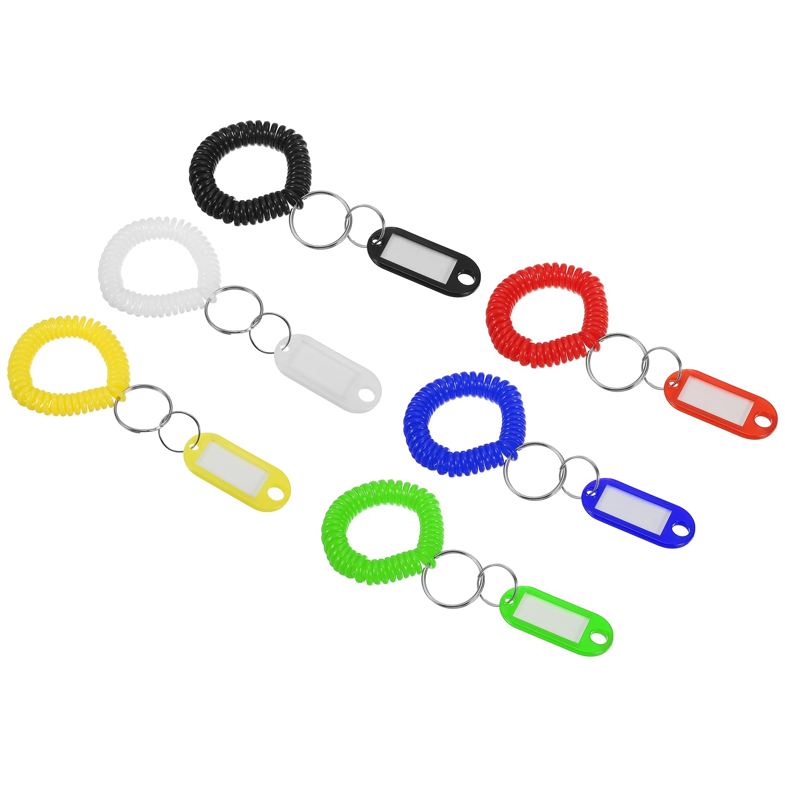 PATIKIL Stretchable Wristband Wristlet Keychain with Tags, 6 Pack TPU Spiral Wrist Coil Key Ring Holder for Outdoor Sport Gym Sauna, Multicolor