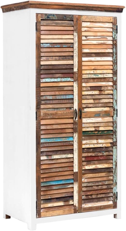 Woodkings Kleiderschrank Perth Holz Weiss 2turig Recyceltes Massivholz Lamellenturen Antik Flurschrank Vintage Flurmobel Dielenschrank Holzschrank Amazon De Kuche Haushalt
