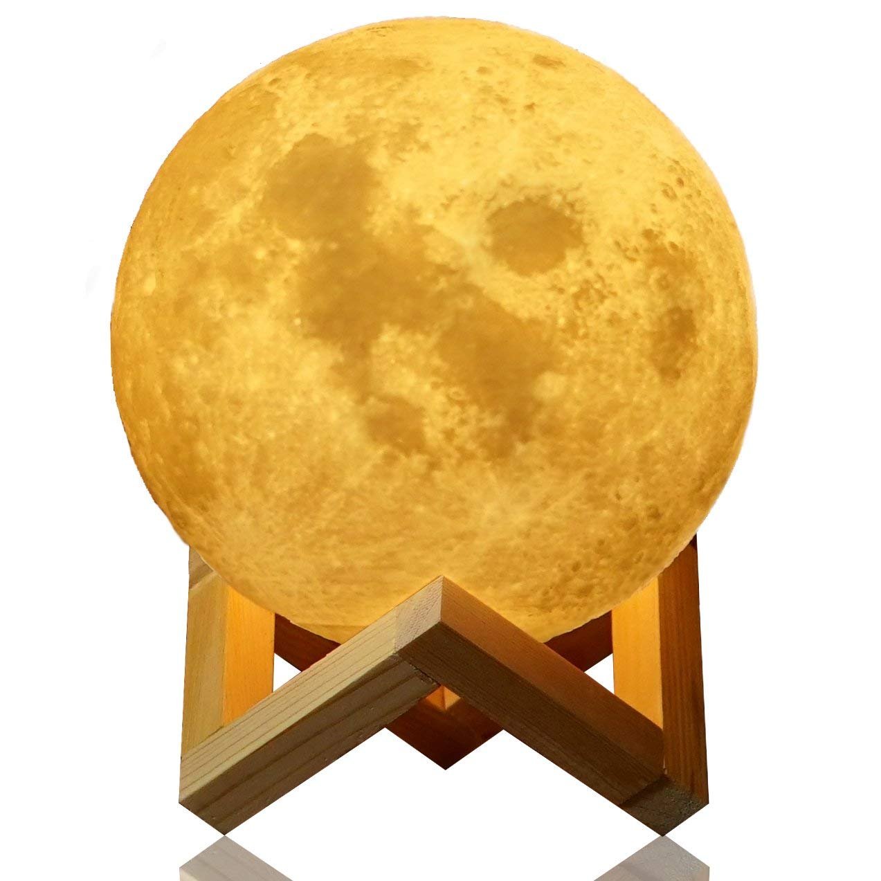 Extra Large Moon Lamp Lighting Night LED 3D Printing Warm Cool White Dimmable Touch Control Brightness USB Charging Rechargeable Light Home Decorative for Dimmable Kids Baby Gift Wooden Stand (5.9)