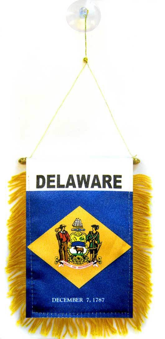 AZ FLAG - Delaware Mini Banner - 6'' x 4'' - 100% Polyester US state of Delaware Small Pennant for Car - Double-sided Flag with Suction Cup Hanger