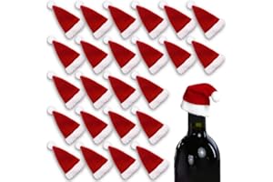 HANSGO 24PCS Christmas Decoration Mini Santa Hat Cup Bottles Cover, 2.7" x 4.7" Small Santa Hats Silverware Holders Tiny Hat for Wine Bottle Cover, Christmas Table Setting, Small Xmas Decor for Craft