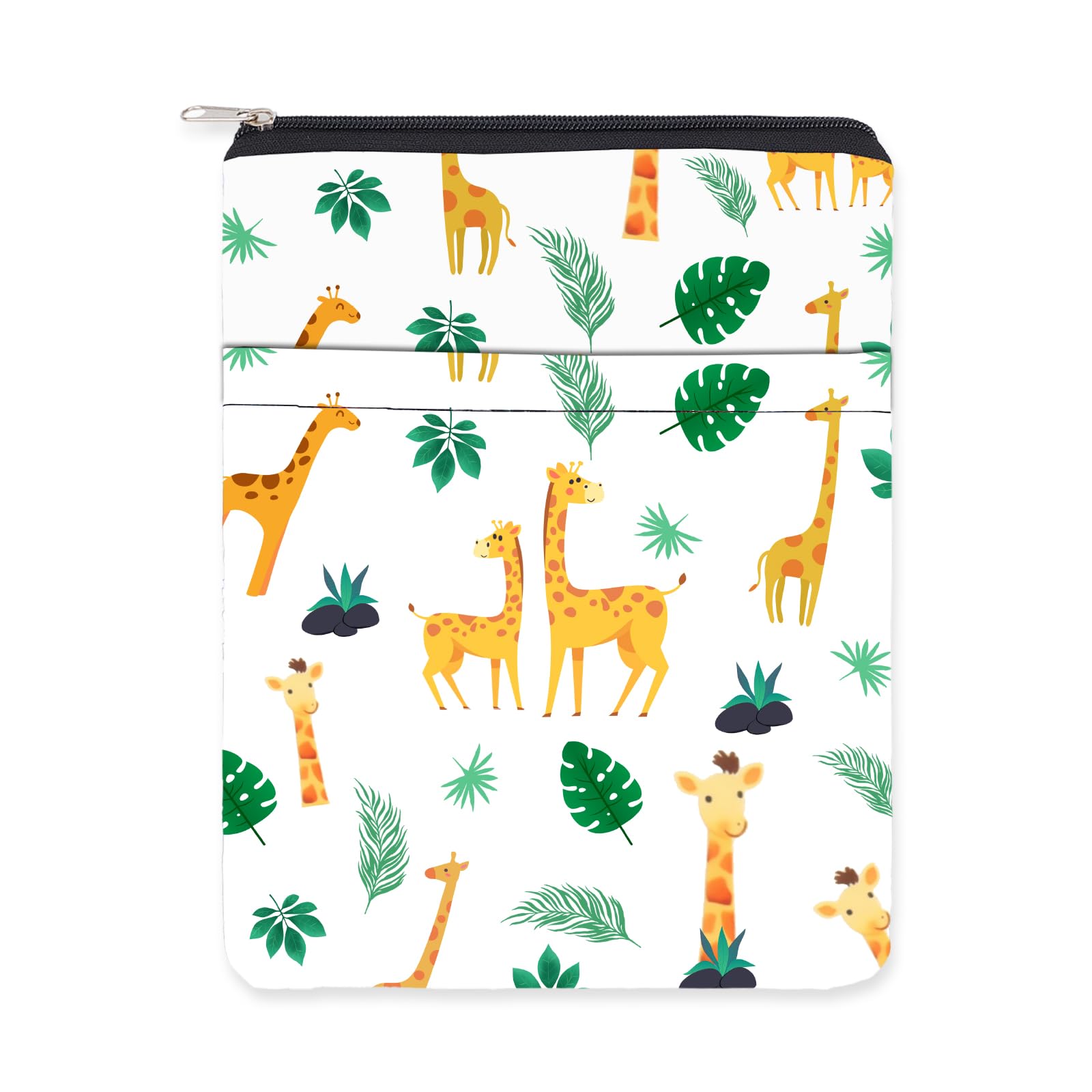 NICENEEDED Giraffe Book Protector with Front Pocket, Lightweight Book Cases Waterproof Book Carrier with Zipper, Washable Book Sleeve for Notebooks Hardcover and Paperback