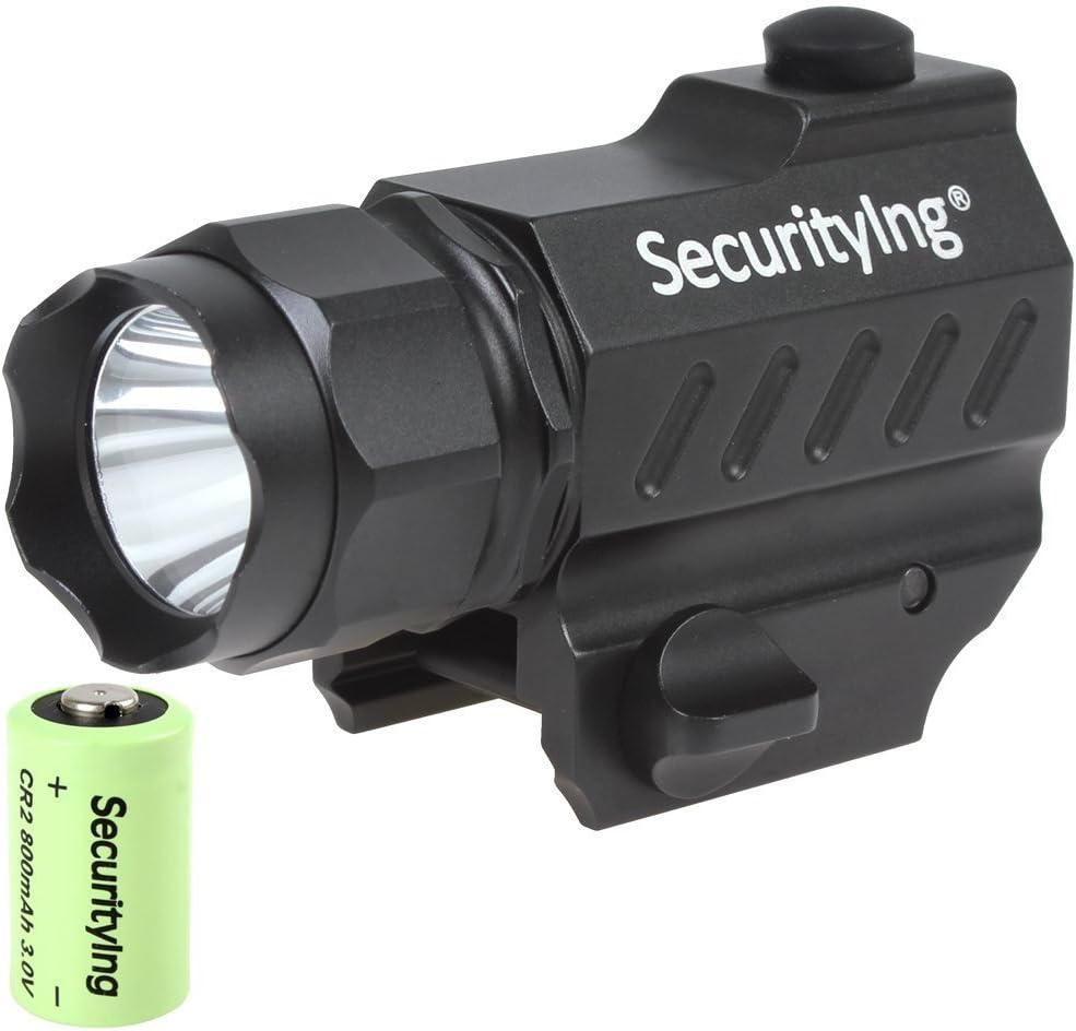 SecurityIng High Power 400 Lumens Mini LED Gun-Mounted Tactical Flashlight + 3.0V 800mA CR2 Battery