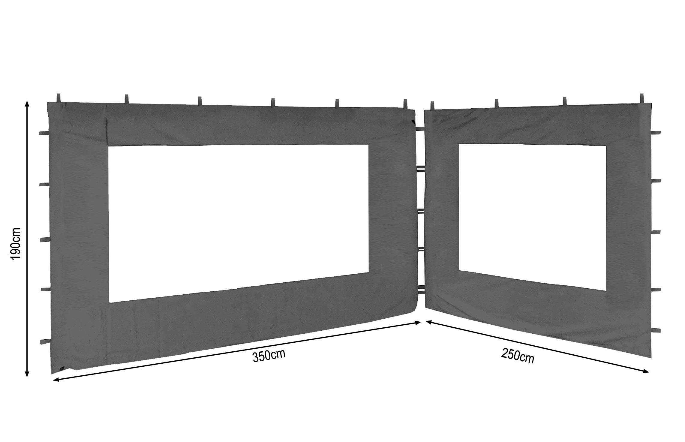 QUICK STAR 2 Side Panels with PE Window 250/350x190cm Gray for Gazebo 3x4m