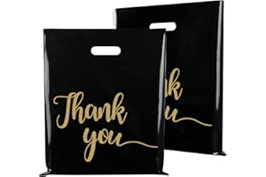 Jutieuo 100 Pack Black Thank You Shopping Bags for Small Business - 15"x18" Extra Thick 2.36 Mil Plastic Retail Thank You Bags with Handles for Stores, Boutique, Clothes, Business Gift
