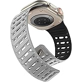 Tasikar Clip Magnetic Bands Compatible with Apple Watch 49mm 46mm 45mm 44mm 42mm Silicone Waterproof Breathable Loop Strap for iWatch Ultra1/2/3 SE Series 11 10 9 8 7 6 5 4 3 2 1, Grey-Black